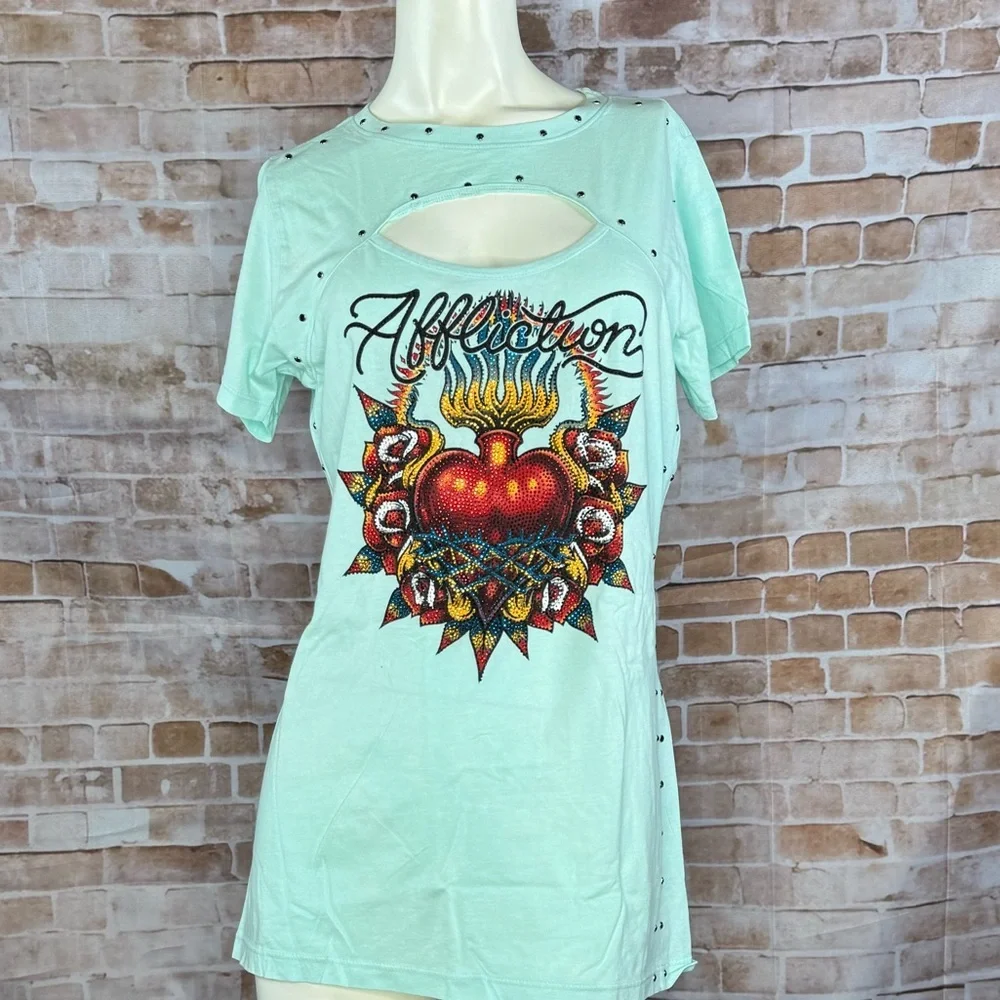 Affliction Black Label Women’s Short Sleeve Graphic Scoop Tee-Multiple Sizes-NWT - Picture 1 of 10